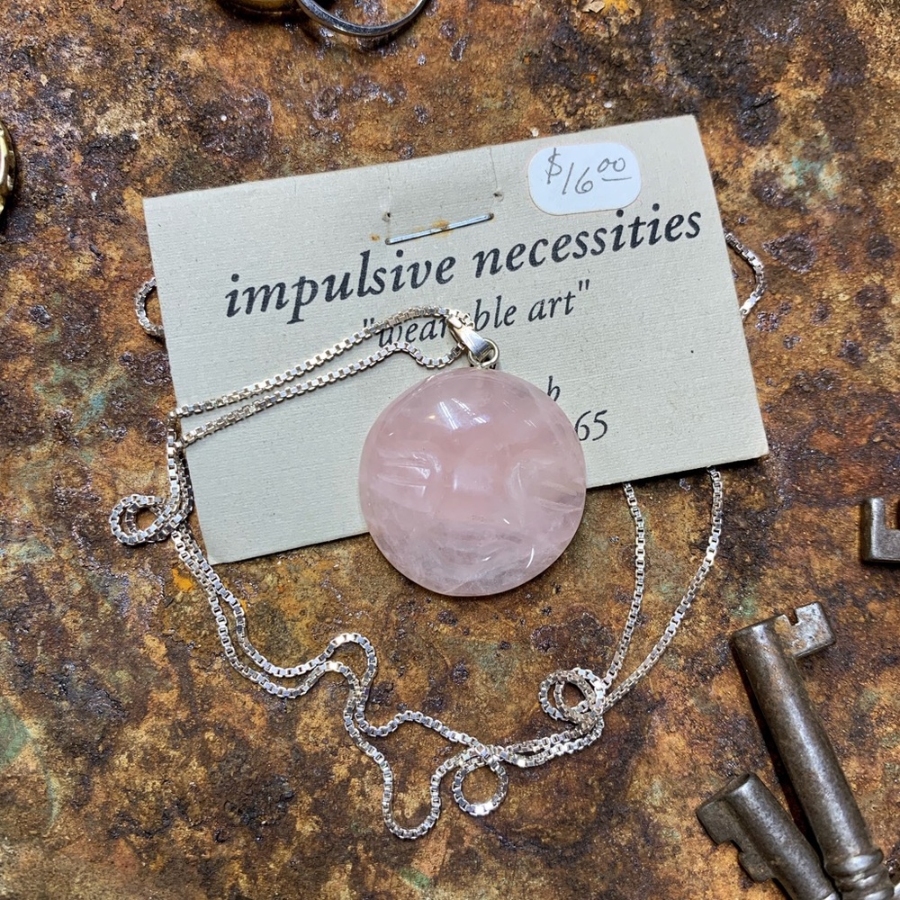 Impulsive Necessities rose quartz face pendant necklace NWT